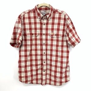 Carhartt Men Size Large‎ Shirt Button Down Top Red Checkered Plaid Short Sleeve